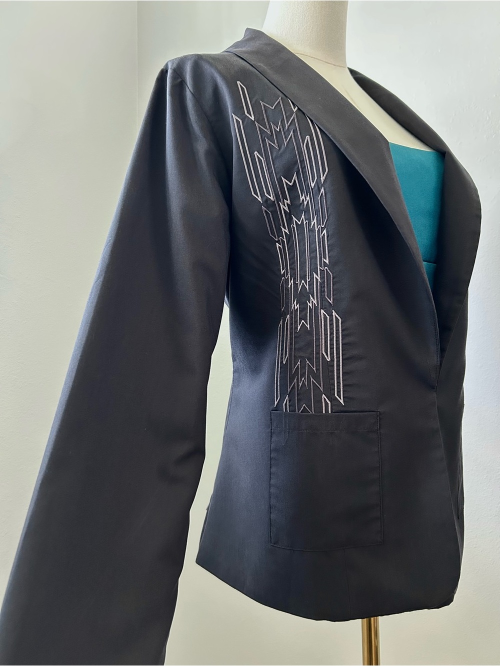 Cruel Denim Western Southwestern Black Embroidered Lightweight Blazer Womens M